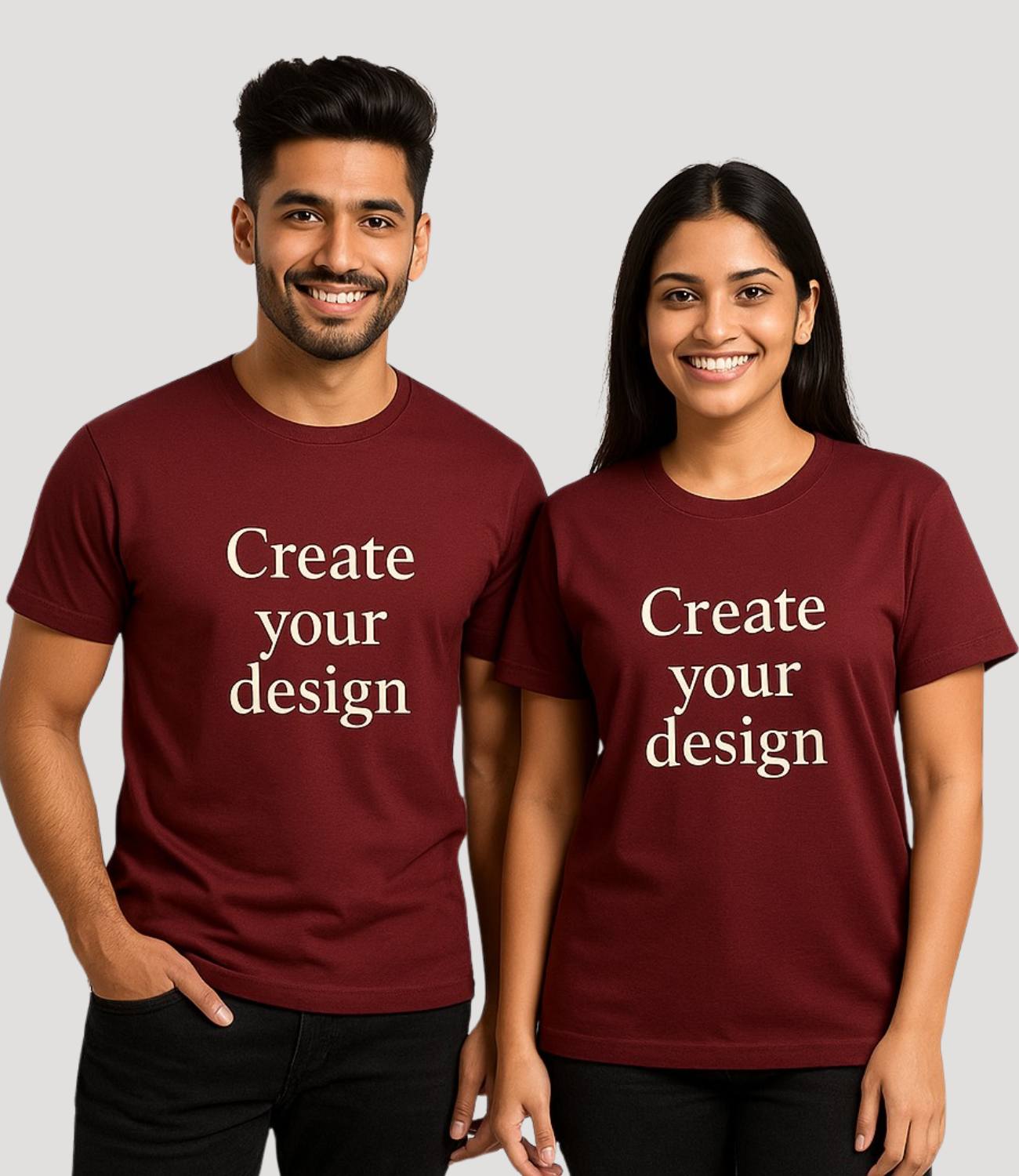 Custom Couple T-Shirt - Maroon