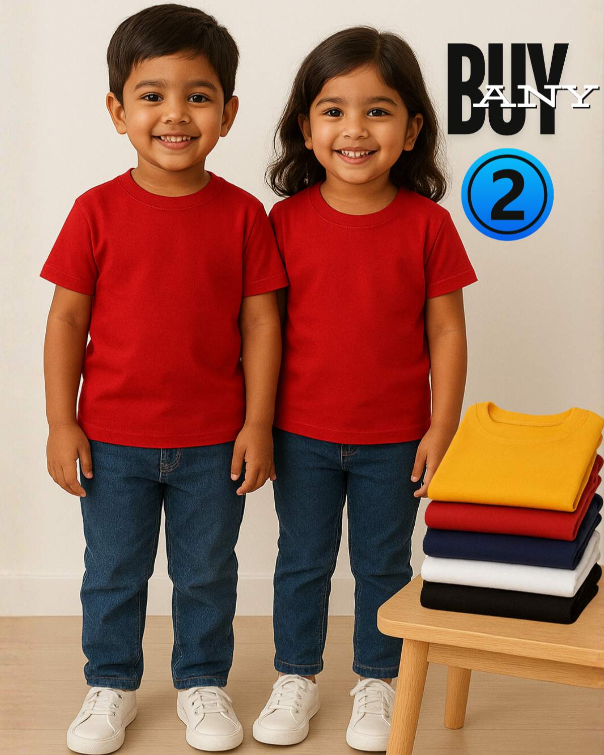 Kids Plain T-Shirt Combo - Any 2