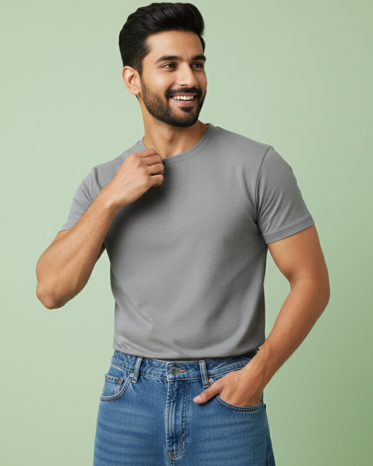 Men's Plain T-shirt-Grey Mel