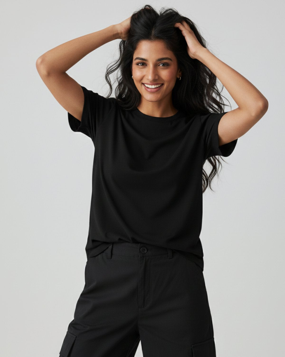 Women Plain T-shirt-Black