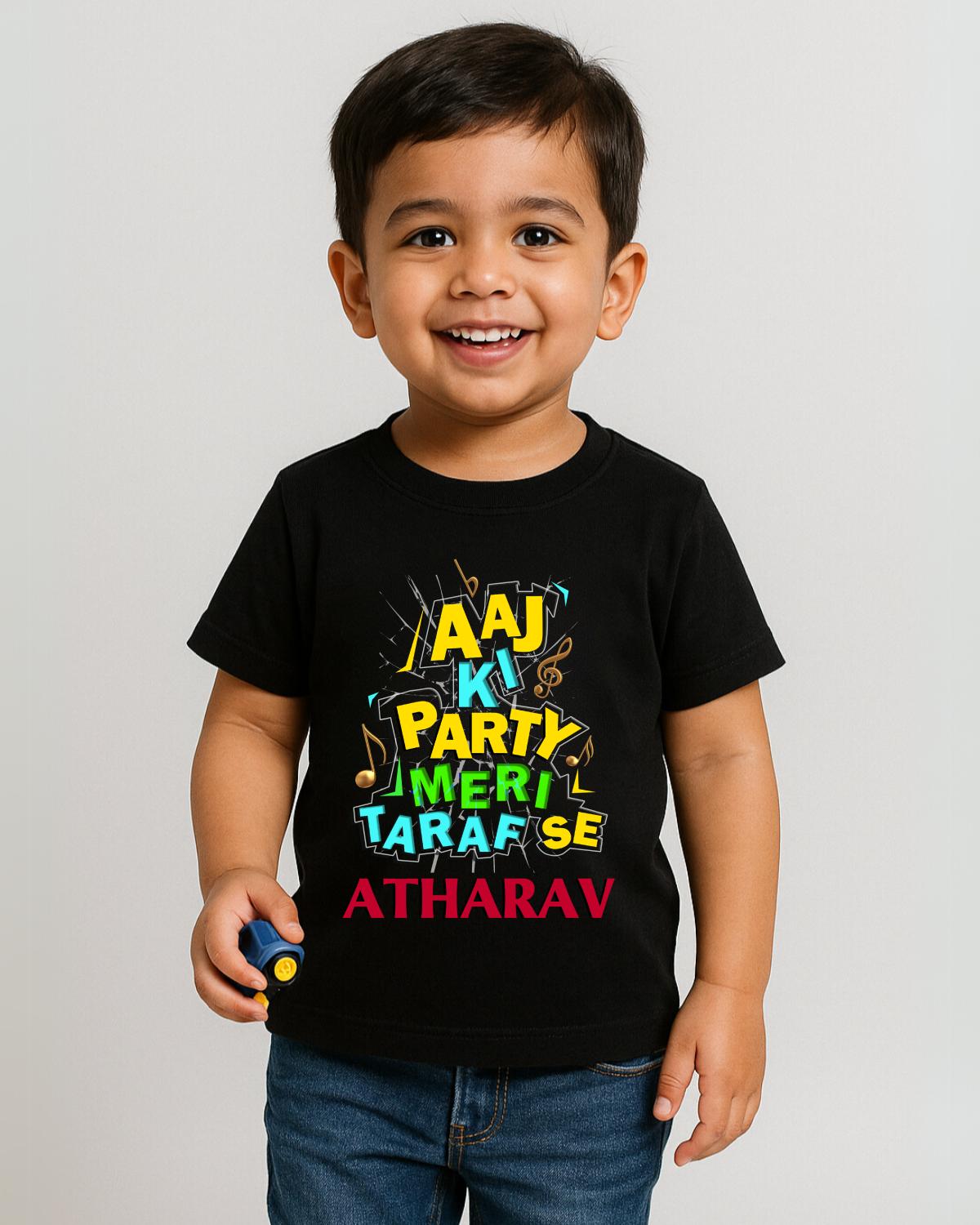 Aaj Ki Party Custom Kids Birthday T-Shirt