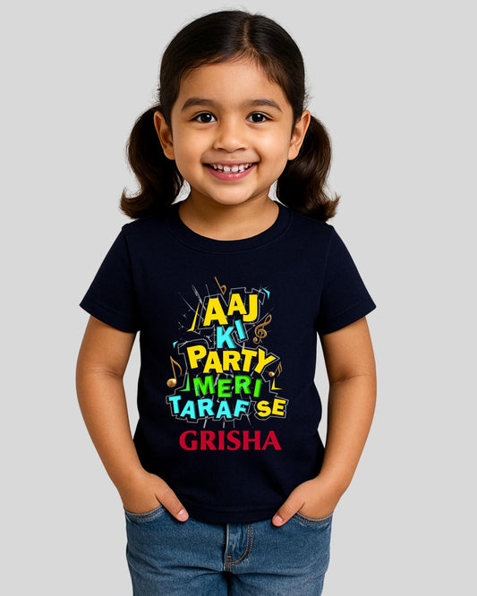 Aaj Ki Party Custom Kids Birthday T-Shirt