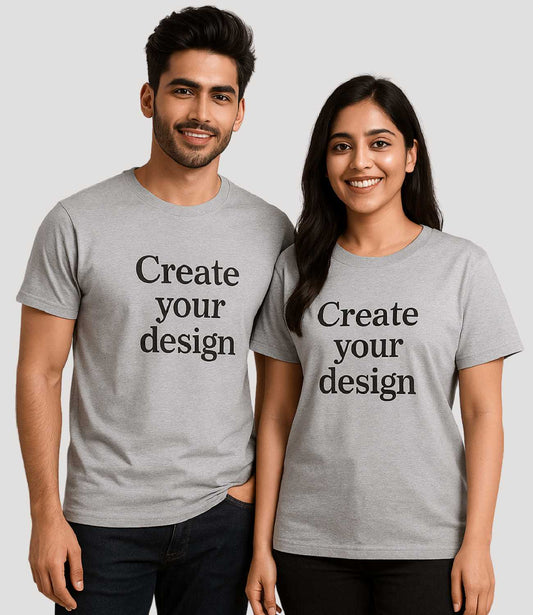 Custom Couple T-Shirt - Grey Melange