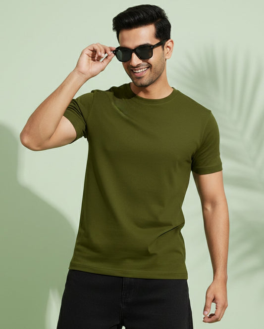 Men's Plain T-shirt-Olive