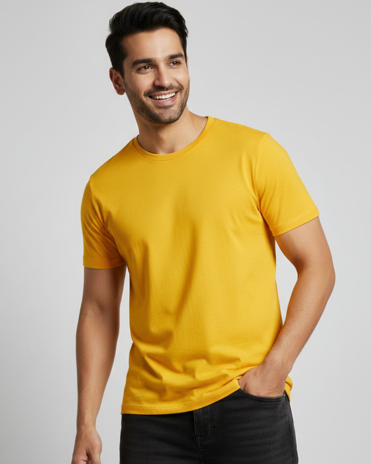 Men's Plain T-shirt-Gold Yellow