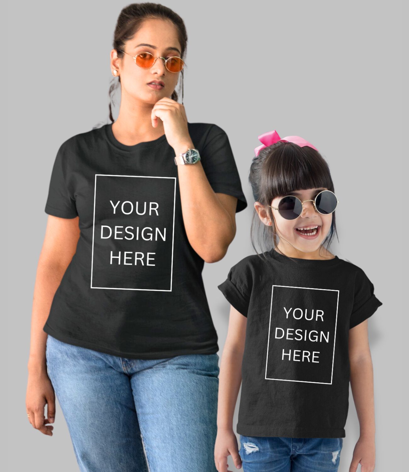 Custom Mom Daughter T-Shirt - Black