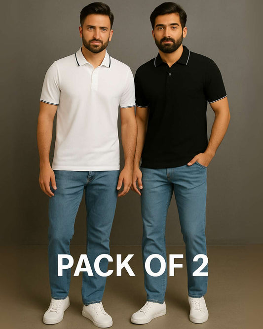 Tipped Polo T-Shirt Combo - White-Black