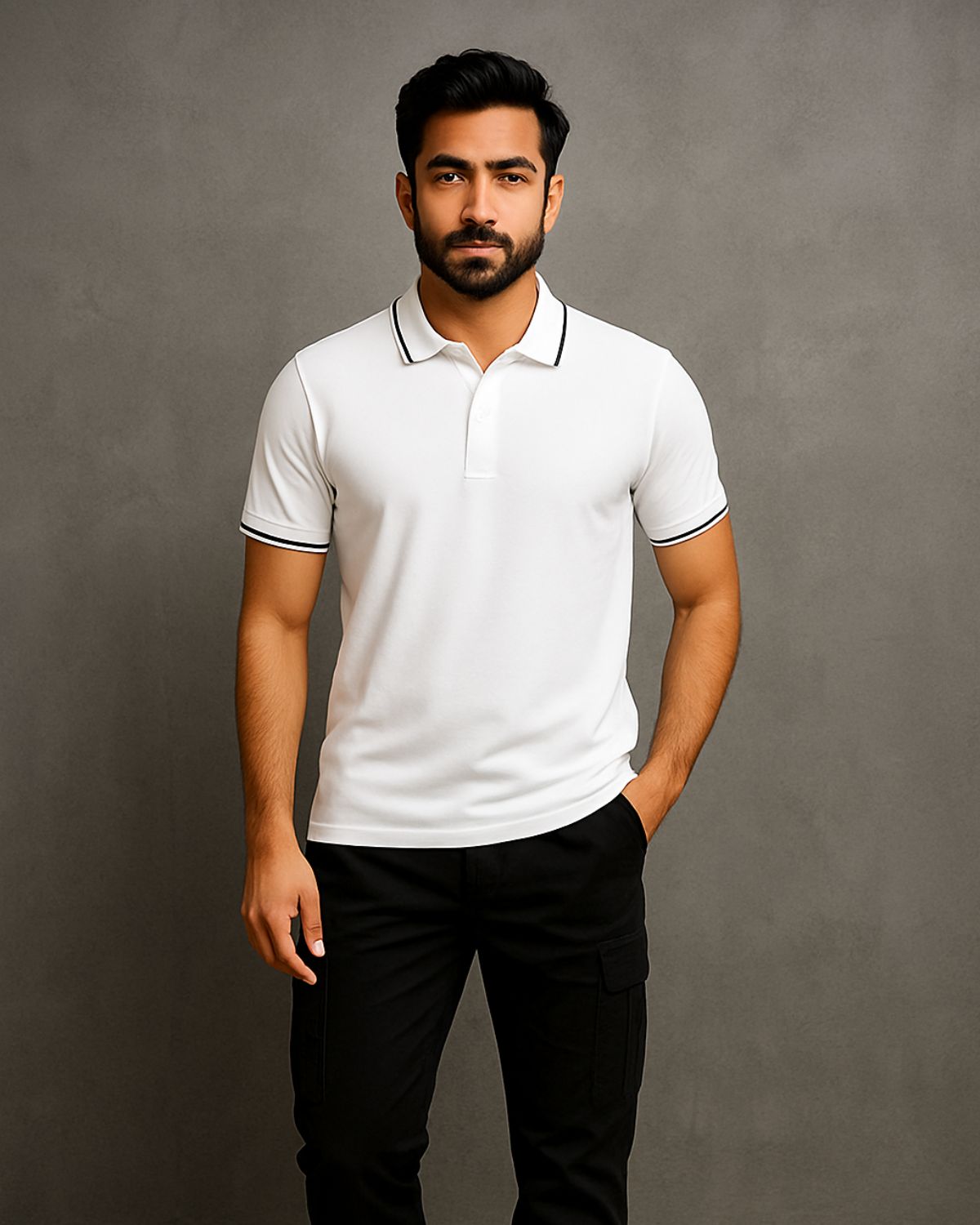 Plain Tipped Polo T-Shirt- White