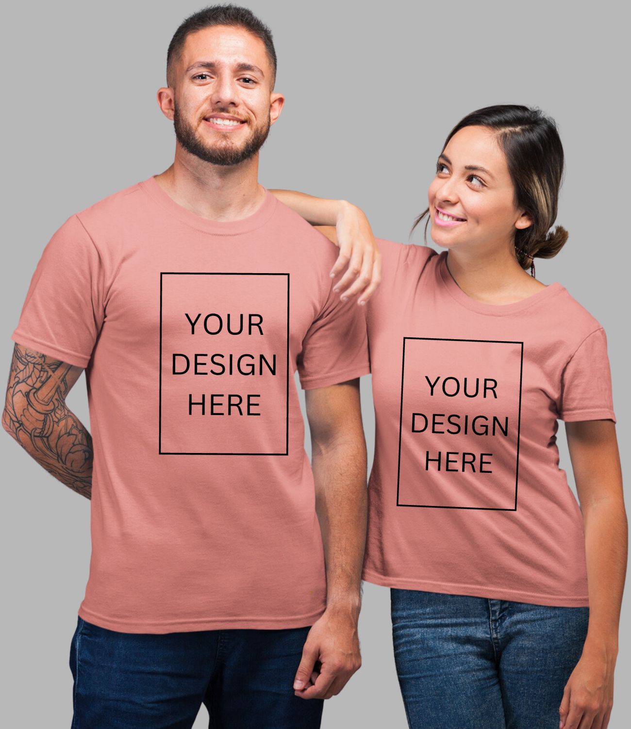 Custom Couple T-Shirt - Salmon Pink