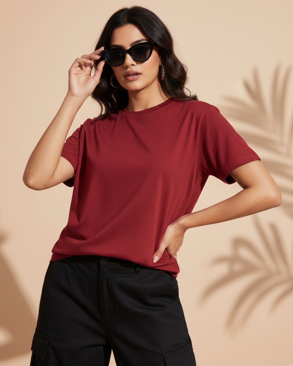 Women Plain T-shirt-Maroon