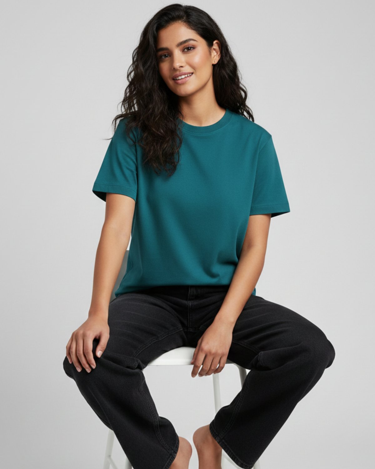 Women Plain T-shirt-Mint