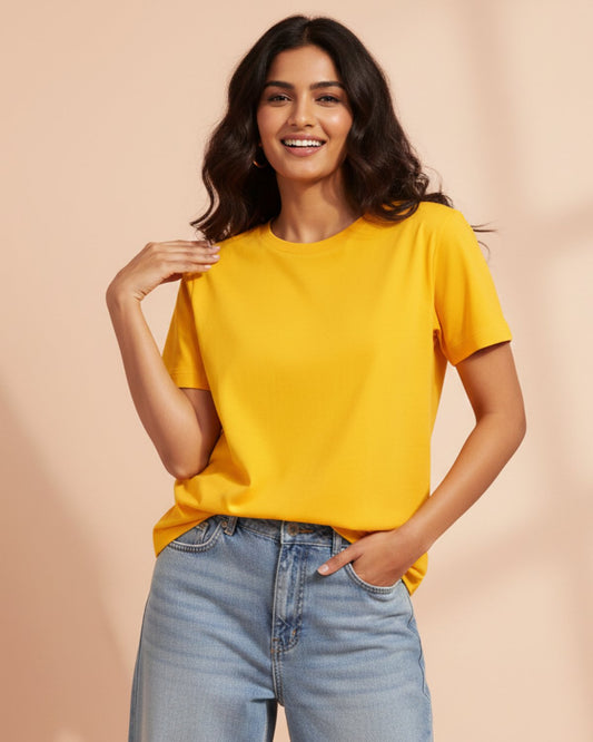 Women Plain T-shirt-Gold Yellow
