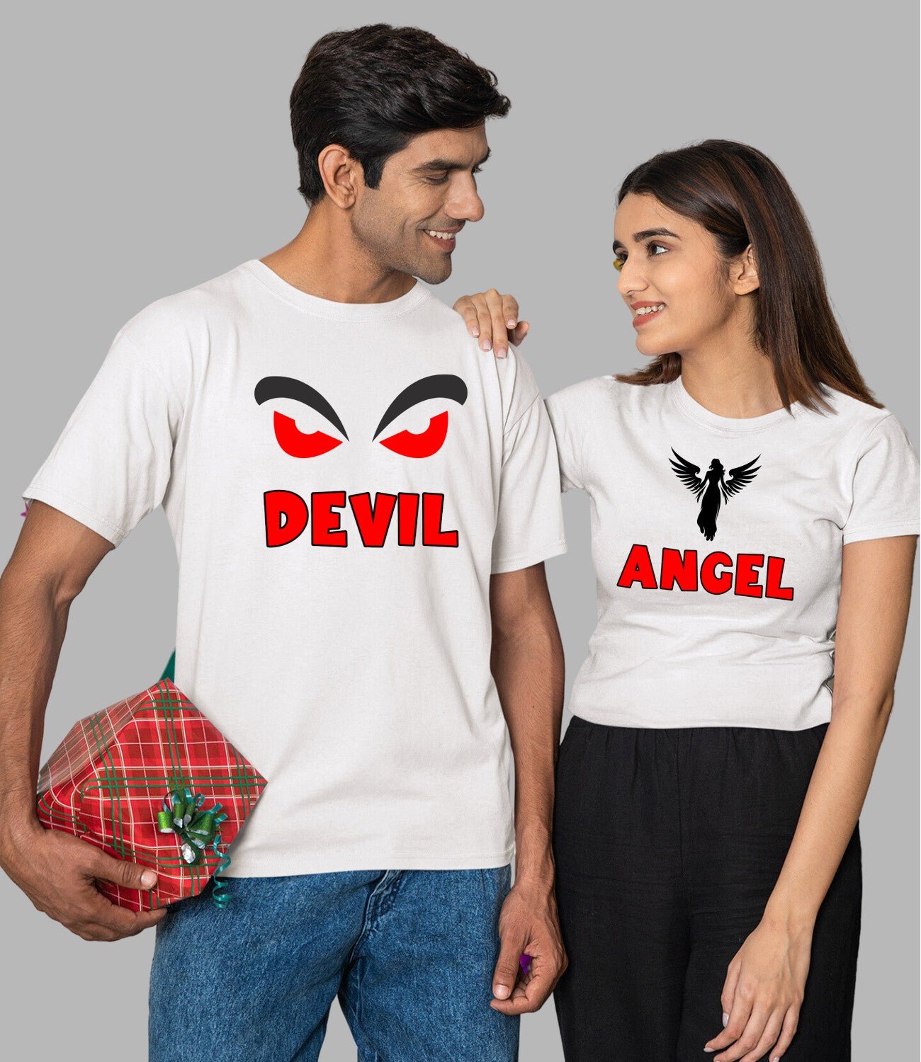 Devil Angel Couple T-Shirt - His'en'Her - Shop T-Shirts For Men & Women Online