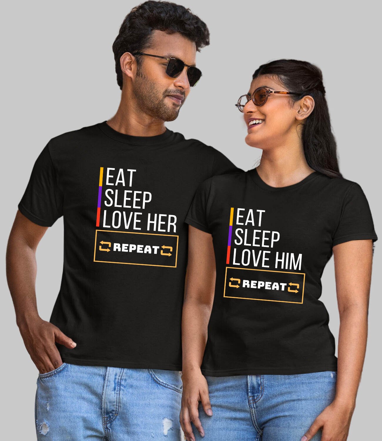 Eat Sleep Love Couple T-Shirt - His'en'Her - Shop T-Shirts For Men & Women Online