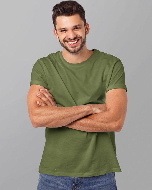 Men's Plain T-shirt-Olive