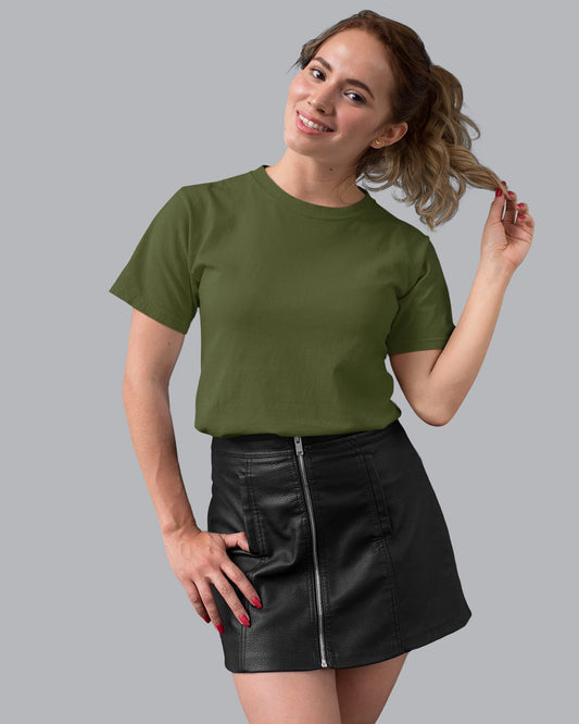 Women Plain T-shirt-Olive - His'en'Her - Shop T-Shirts For Men & Women Online